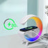Lampa Smart LED RGB si Incarcator Wireless 15W, Lumini Ambientale, Sincronizare muzicala, Difuzor 5W, Muzica Bluetooth, USB, FM Radio, MicroSD, AUX, Afisaj Ceas Digital, Alarma, Alb
